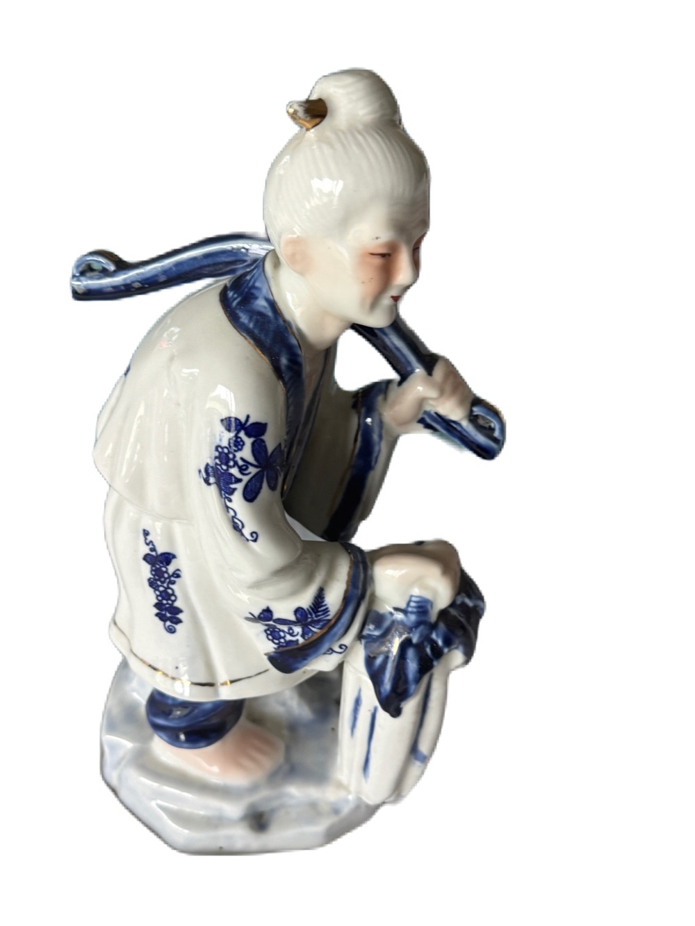 Porcelain Figurine of of an old woman in Blue and White - Decorative Home Art